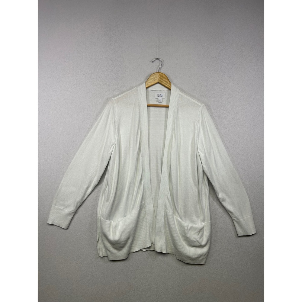 Classic Minimalist Croft & Barrow Womens 1X White Open Front Cardigan Sweater